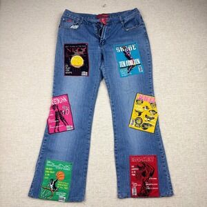 Le More Womens 34x 26 Y2K Basketball Patch Flare Jeans Blue Denim Size 13